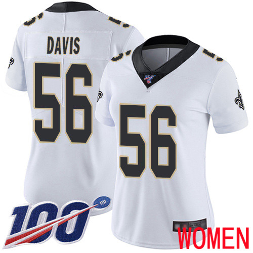 New Orleans Saints Limited White Women DeMario Davis Road Jersey NFL Football #56 100th Season Vapor Untouchable Jersey
